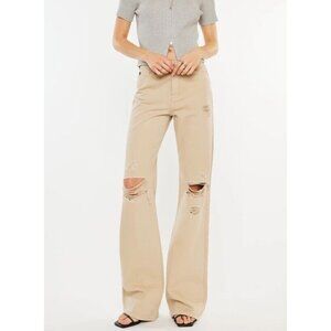 Kancan Jeans Women’s 25 tan 90's distressed  flare denim boho retro 70s festival